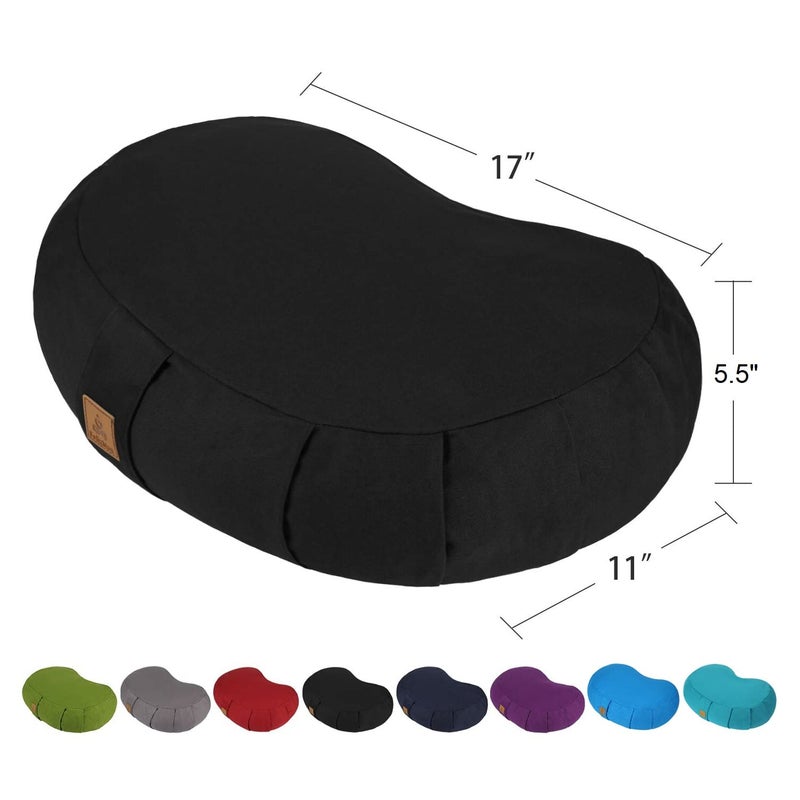 FelizMax Crescent Zafu Meditation Pillow, 44x28x14cm, Zabuton Yoga Bolster, Meditation Cushion, Floor Pouf Yoga Pillow, Zippered Organic Cotton Cover, Natural Buckwheat, Large Kneeling Pillow-Black - Image 2